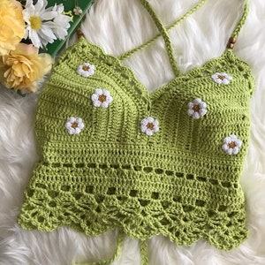 Crochet Daisy Flower Crop Top: Boho Festival Bralette