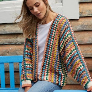 Crochet Cotton Cardigan - Bright Colourful Cardi - Hand Crocheted Cardigan - 100% Cotton - Sustainable Clothing - Slow Fashion - Pachamama