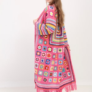 Handmade Crochet Granny Square Jacket: Boho Multicolor Cotton Cardigan