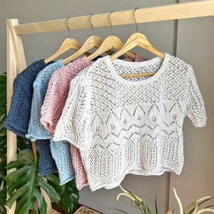 Crochet Knit Cropped Sweater: Lightweight Open Knit Jumper