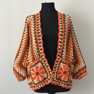 Crochet Hexagon Daisy Cardigan: Hand Knitted Sweater