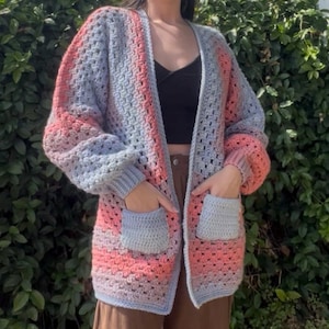 Crochet Cotton Candy Cardigan | Handmade Sweater with Pockets
